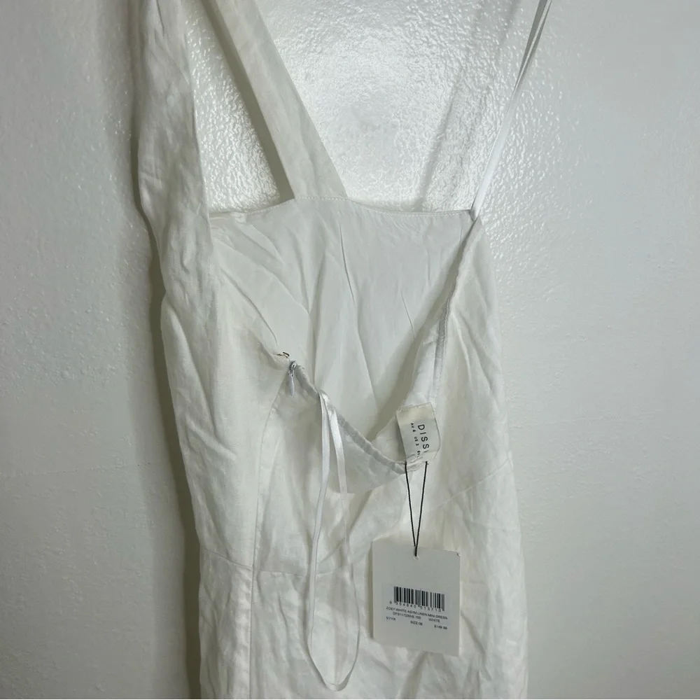 NWT DISSH 100% Linen Zoey White Assymetrical Linen White Mini Dress Size 2